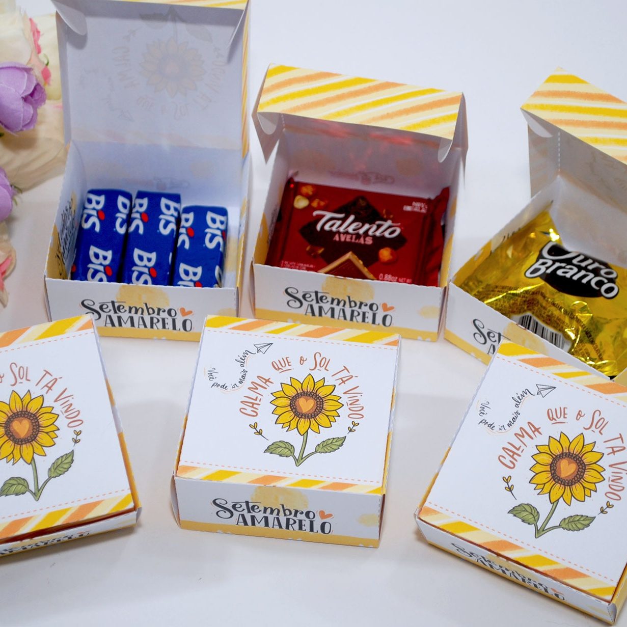 Caixa para lembrancinhas Setembro Amarelo montada