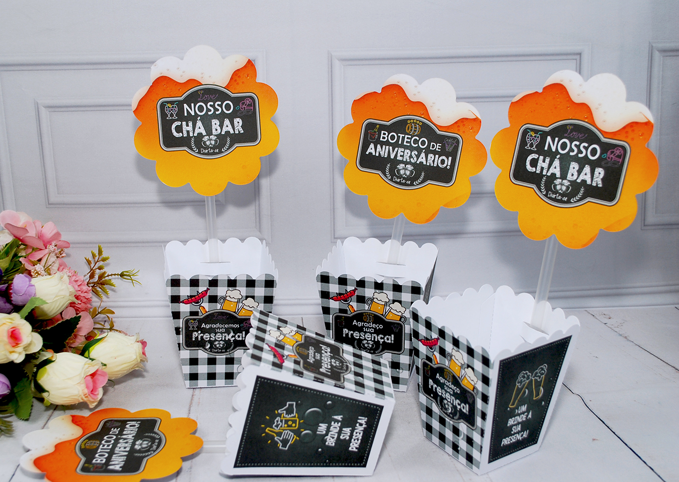 Cachepô Para Centro de Mesa Tema Boteco para Aniversário e Chá Bar