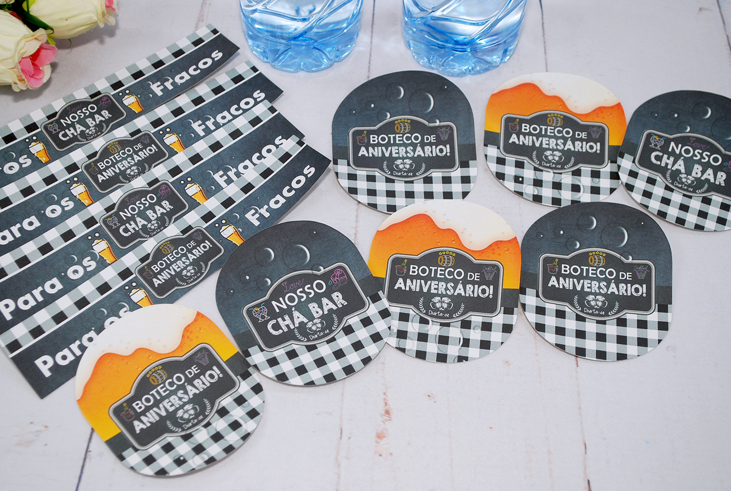 Chá Bar e Aniversário Boteco kit de Adesivos Decorativos para Água e Long Neck
