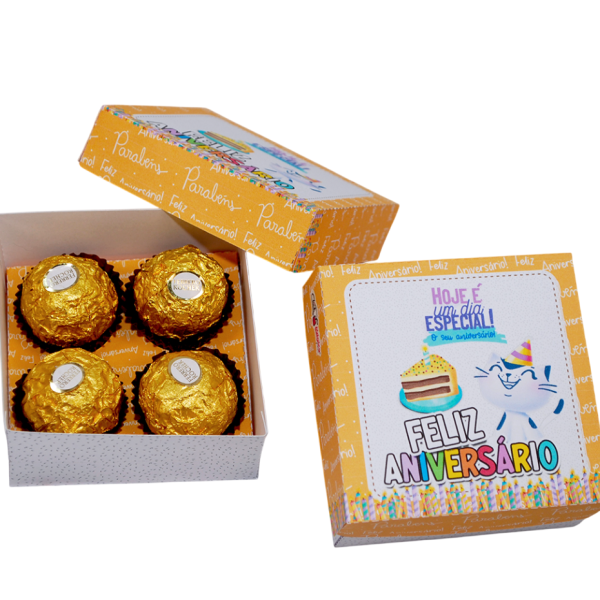 Lembrancinha Aniversário Funcionários Caixinha para 4 Doces Pegue Monte
