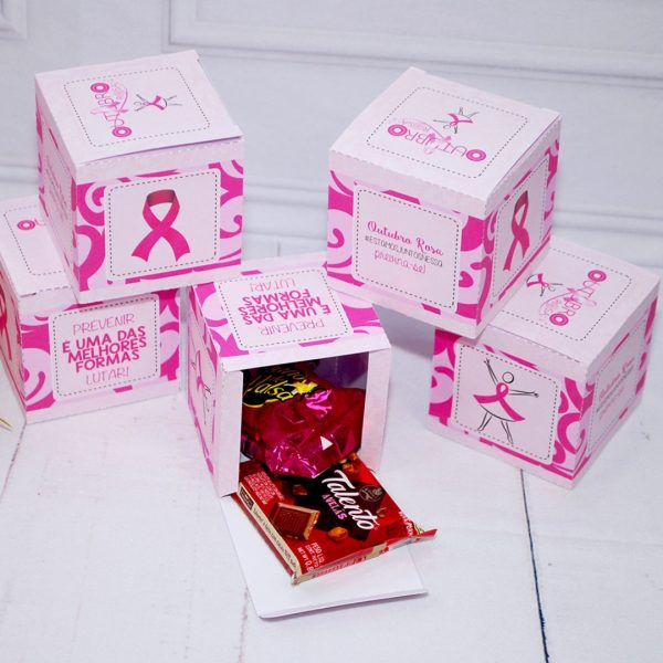 Outubro Rosa Caixinha Modelo Cubo para Lembrancinhas