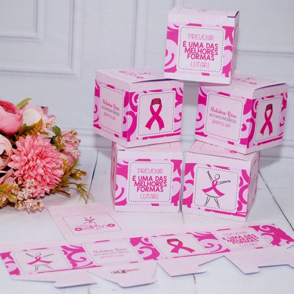 Outubro Rosa Caixinha Modelo Cubo para Lembrancinhas