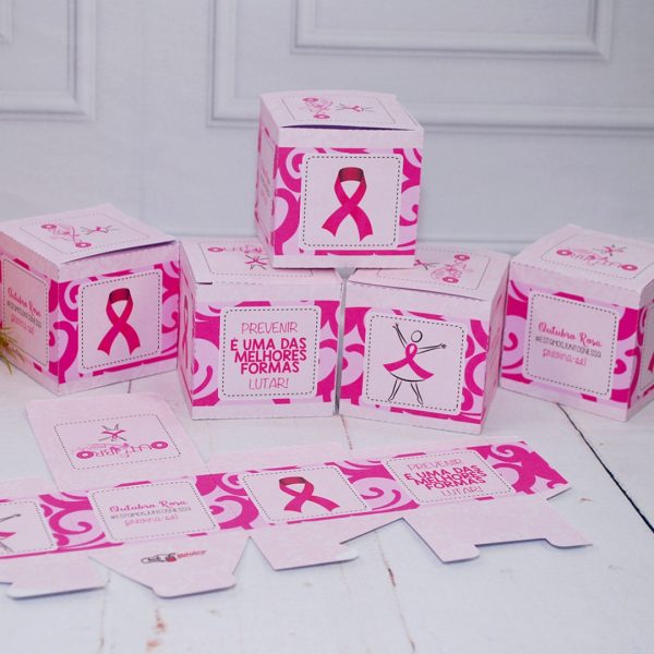 Outubro Rosa Caixinha Modelo Cubo para Lembrancinhas