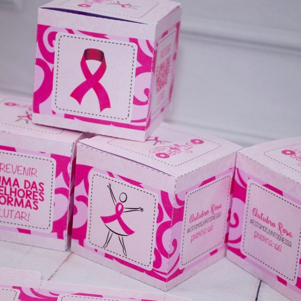 Outubro Rosa Caixinha Modelo Cubo para Lembrancinhas