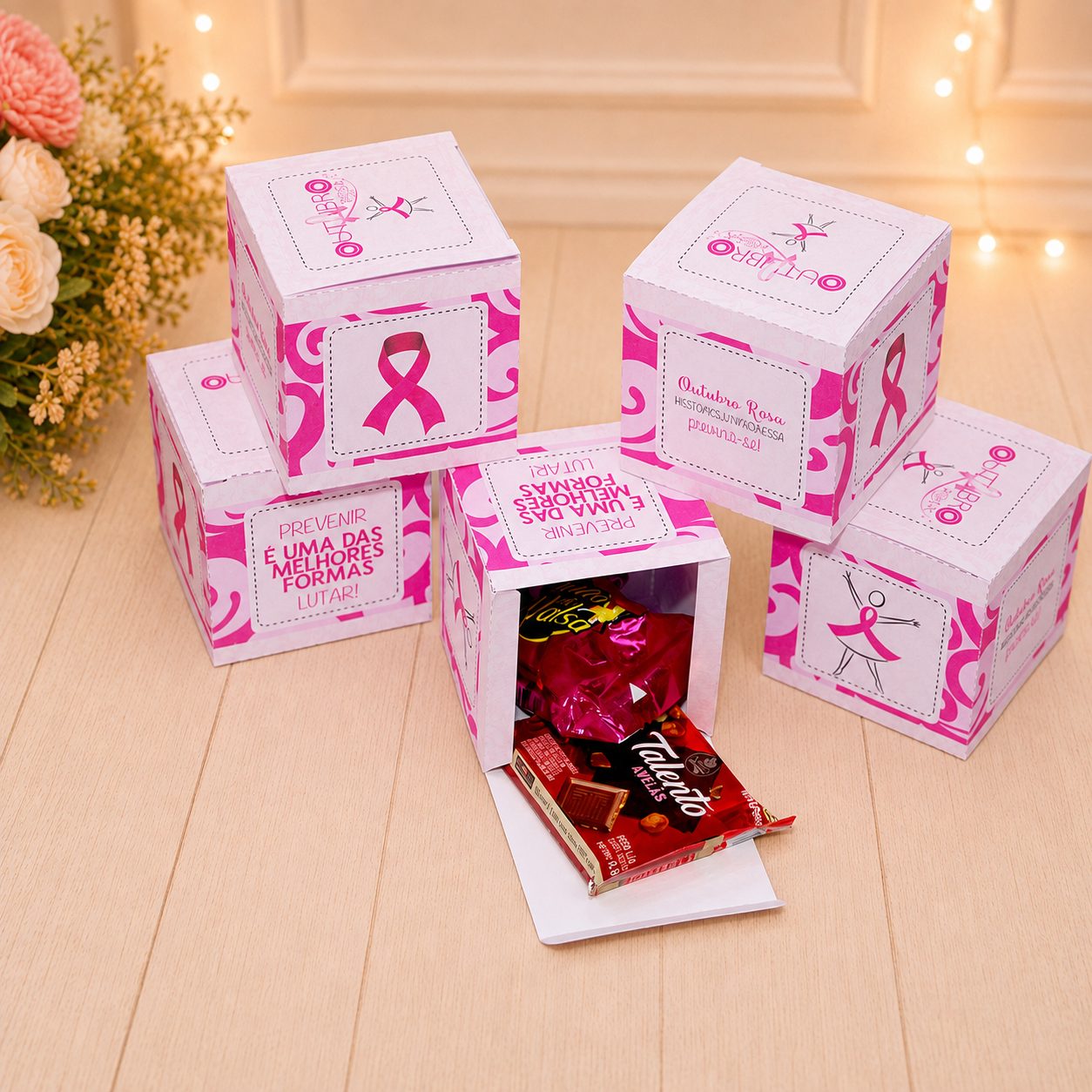 Outubro Rosa — Caixinha Modelo Cubo