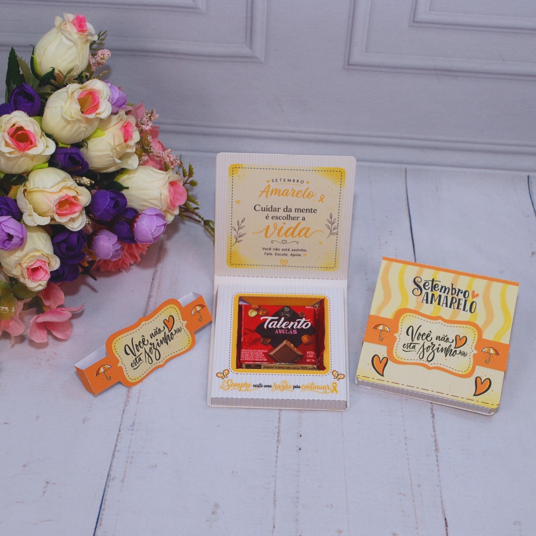 Caixinha Mini Talento Setembro Amarelo com bracelete e card Voce nao esta sozinho