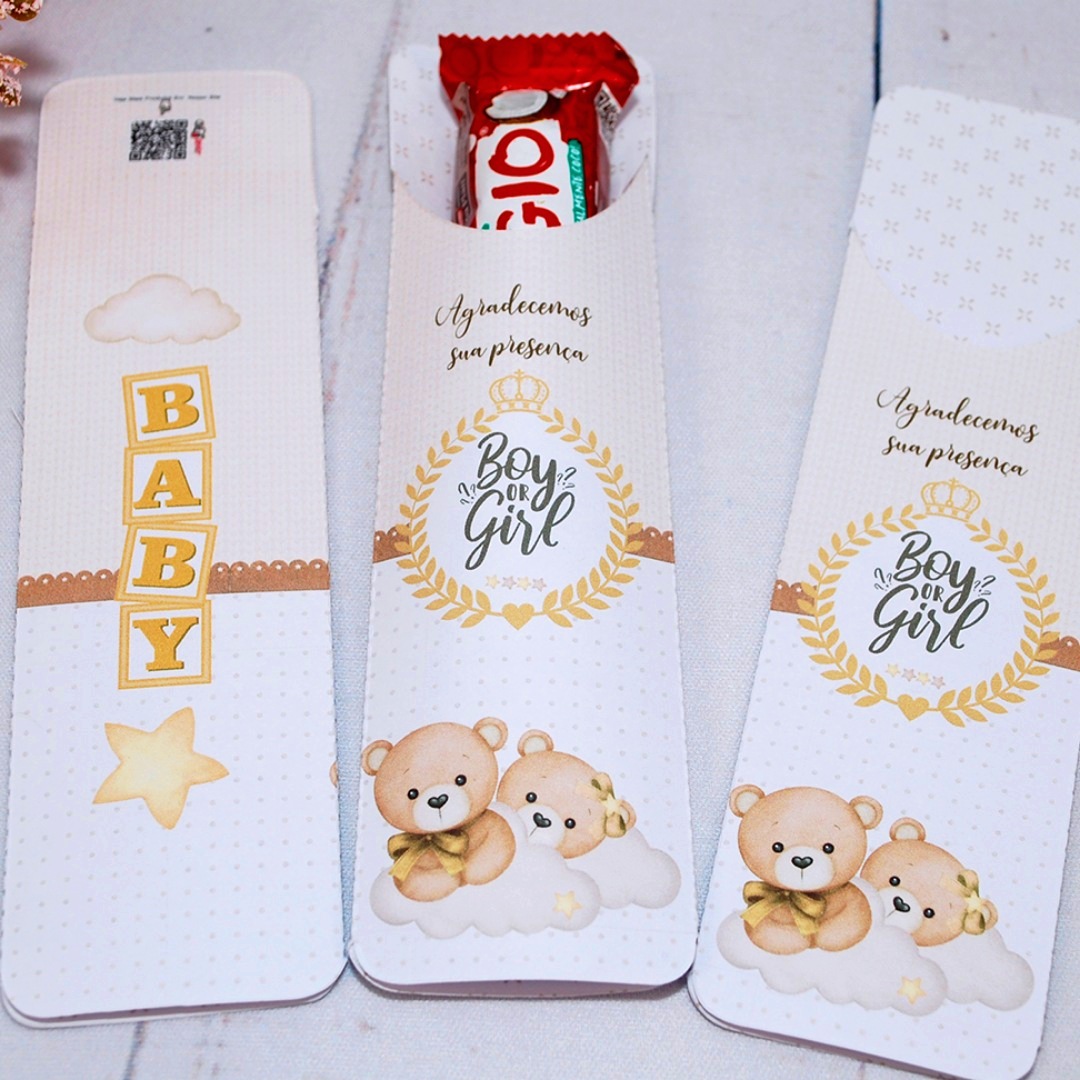 Cha Revelacao Card para Chocolate montado