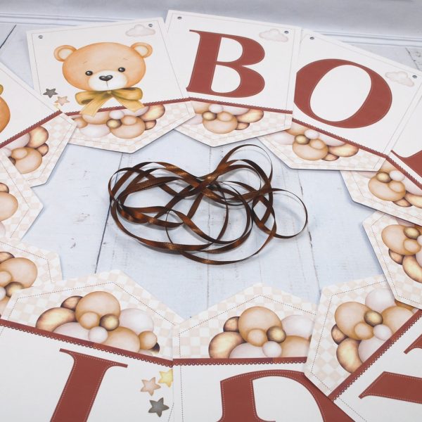 Chá Revelação Varal de Letras BOY OR GIRL Ursinho Marrom