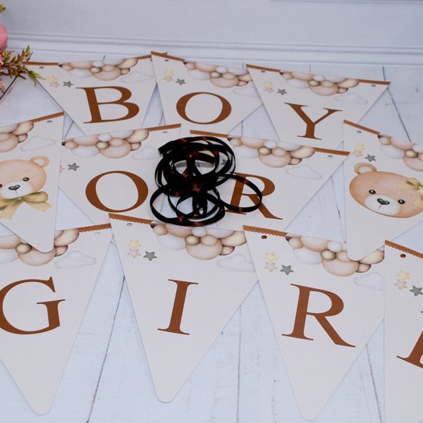 Chá Revelação Varal de Letras BOY OR GIRL Ursinho Marrom