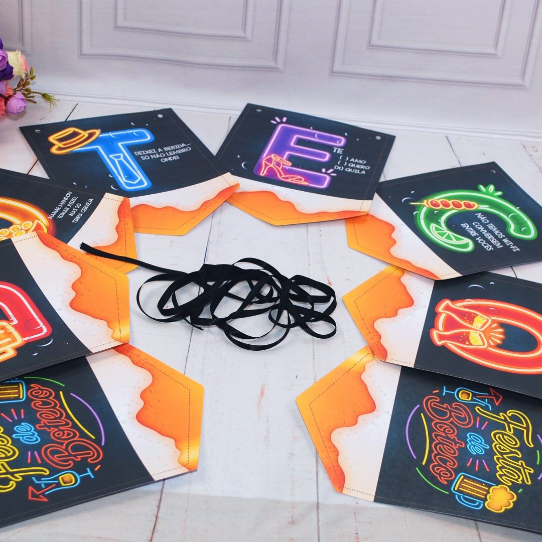 Varal de letras neon Boteco montado