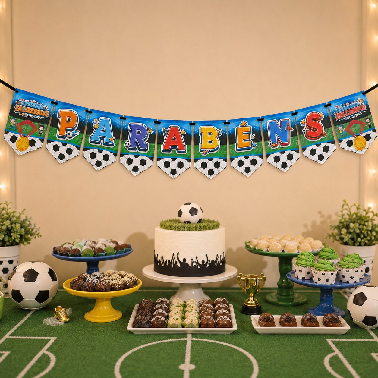 Varal de letras Parabéns tema Futebol