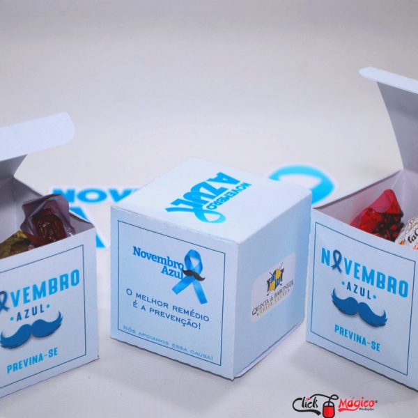 Novembro Azul Caixinha Modelo Cubo para Lembrancinhas