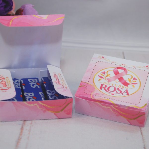 Outubro Rosa Caixinha para 3 Bis ou Mini Talento - Estampa Rosa Claro