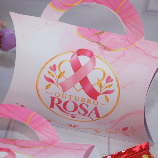 Outubro Rosa Caixa Almofadinha com Alça - Estampa Rosa Claro