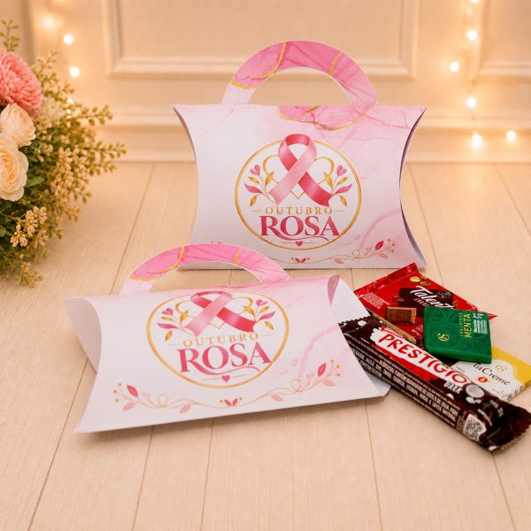 Outubro Rosa Caixa Almofadinha com Alça - Estampa Rosa Claro
