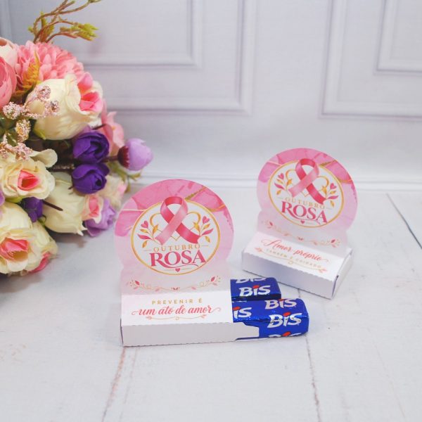Outubro Rosa Caixinha Porta Bis ou Chicletes - Estampa Rosa Claro