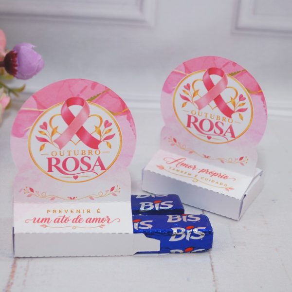 Outubro Rosa Caixinha Porta Bis ou Chicletes - Estampa Rosa Claro