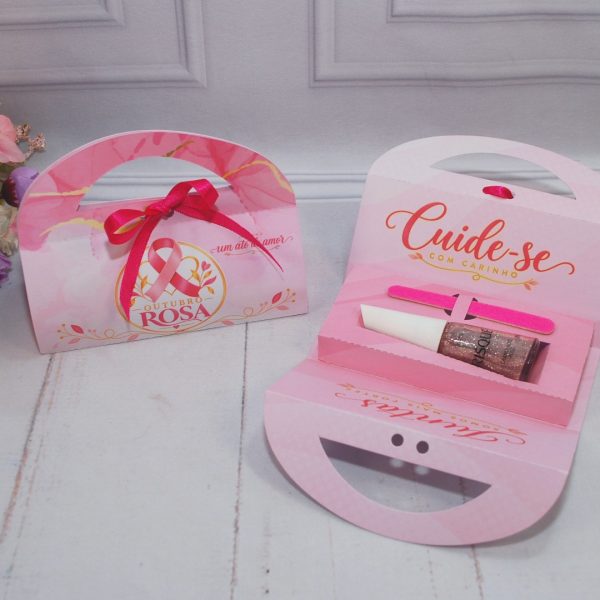 Outubro Rosa Bolsinha Porta Esmalte e Lixa - Estampa Rosa Claro