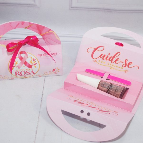 Outubro Rosa Bolsinha Porta Esmalte e Lixa - Estampa Rosa Claro