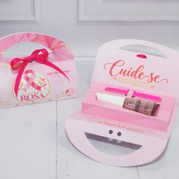 Outubro Rosa Bolsinha Porta Esmalte e Lixa - Estampa Rosa Claro