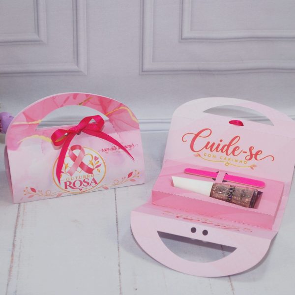 Outubro Rosa Bolsinha Porta Esmalte e Lixa - Estampa Rosa Claro