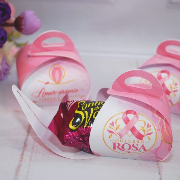 Outubro Rosa Porta Bombom - Estampa Rosa Claro