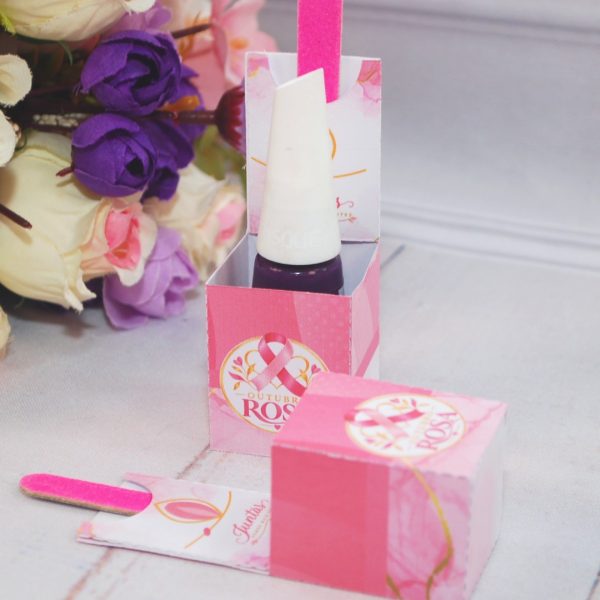 Outubro Rosa Porta Esmalte e Lixa - Estampa Rosa Claro