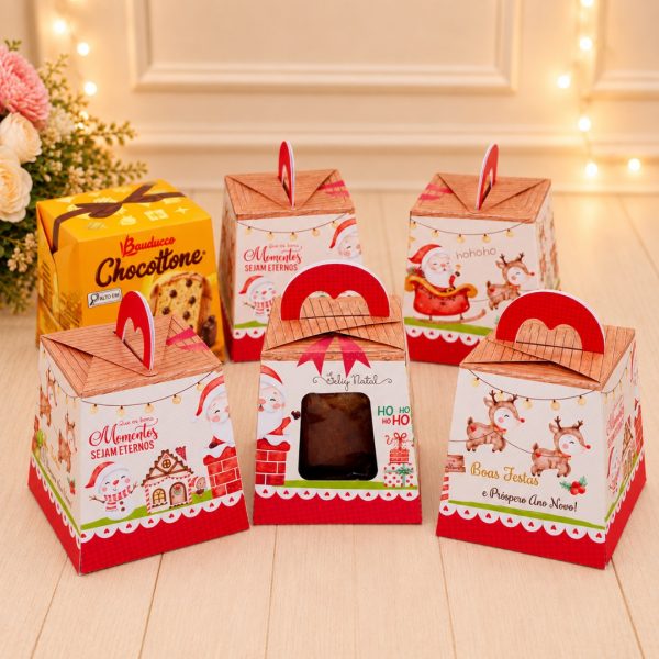 Lembrancinha de Natal Caixa Para Mini Panetone de 80g
