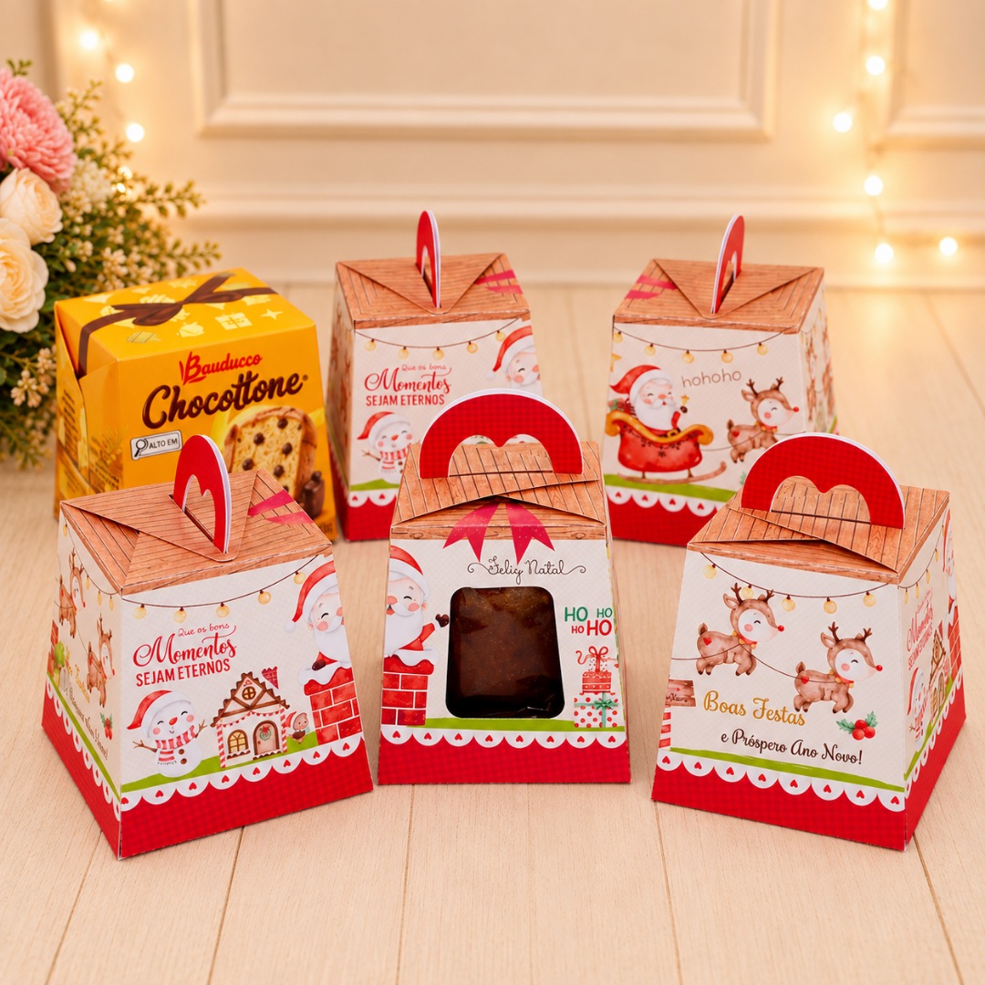 Caixa Para Mini Panetone de 80g Natal