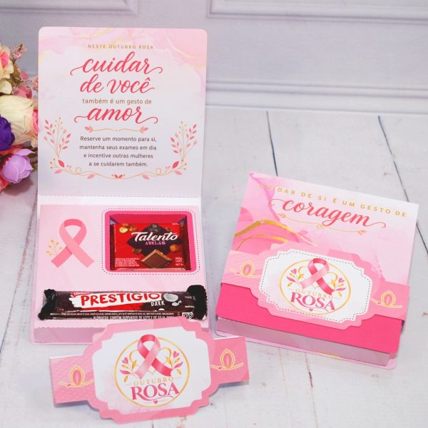Outubro Rosa Caixinha para Talento e Prestigio - Estampa Rosa Claro