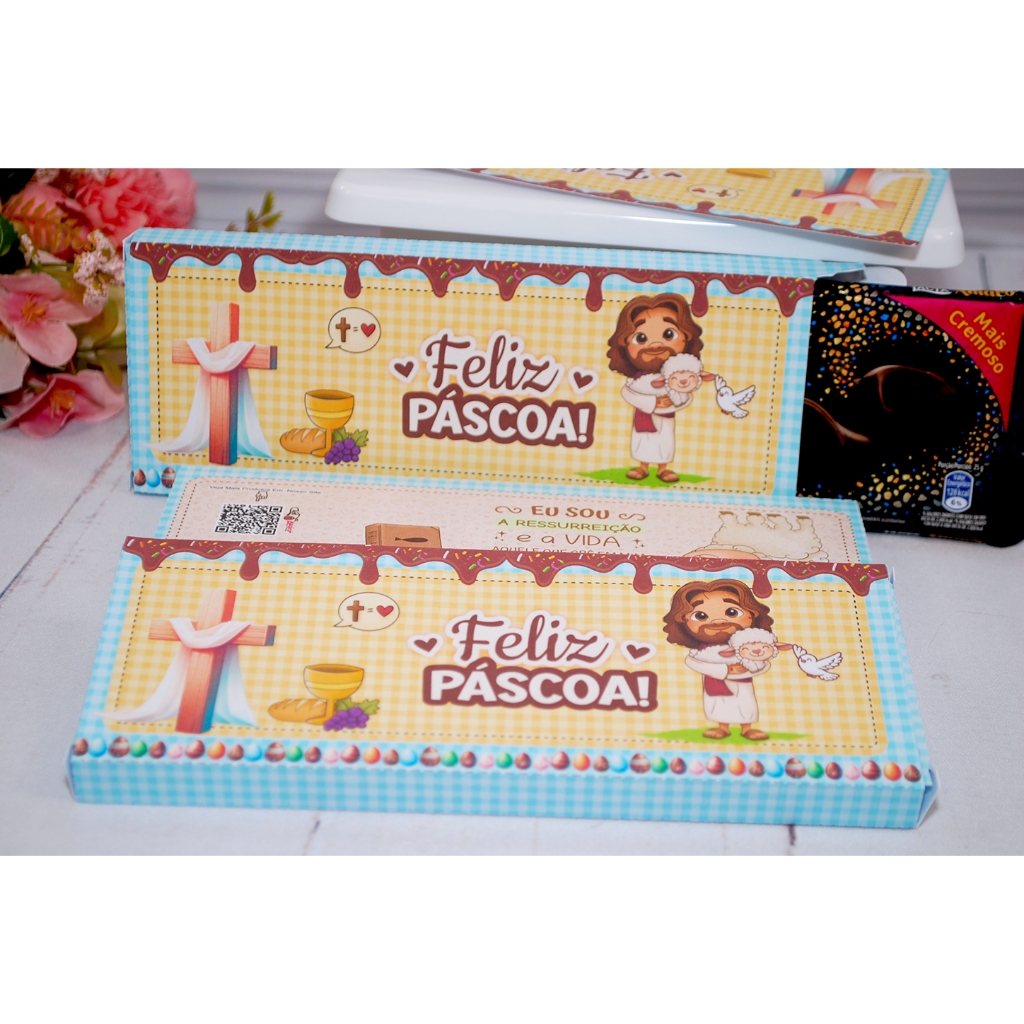 Páscoa Caixinha para Barra de Chocolate 90g Tema Coelhinho ou Cristã