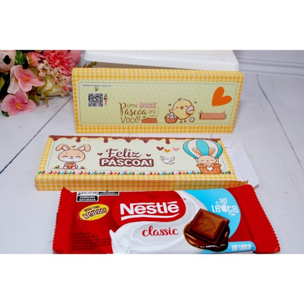 Páscoa Caixinha para Barra de Chocolate 90g Tema Coelhinho ou Cristã