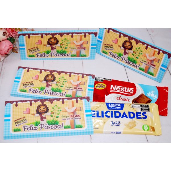 Páscoa Capinha para Barra de Chocolate 90g Tema Coelhinho ou Cristã