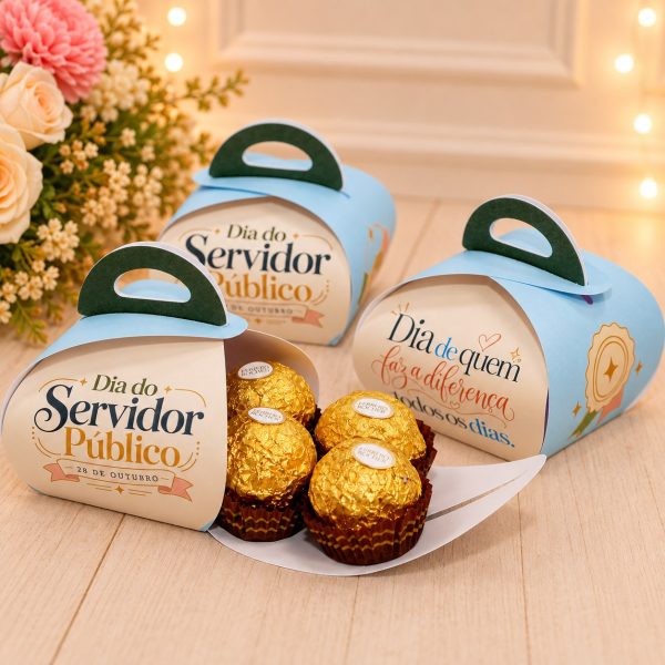 Dia do Servidor Público Caixinha com Alça para 4 Ferrero Rocher ou Sabonete